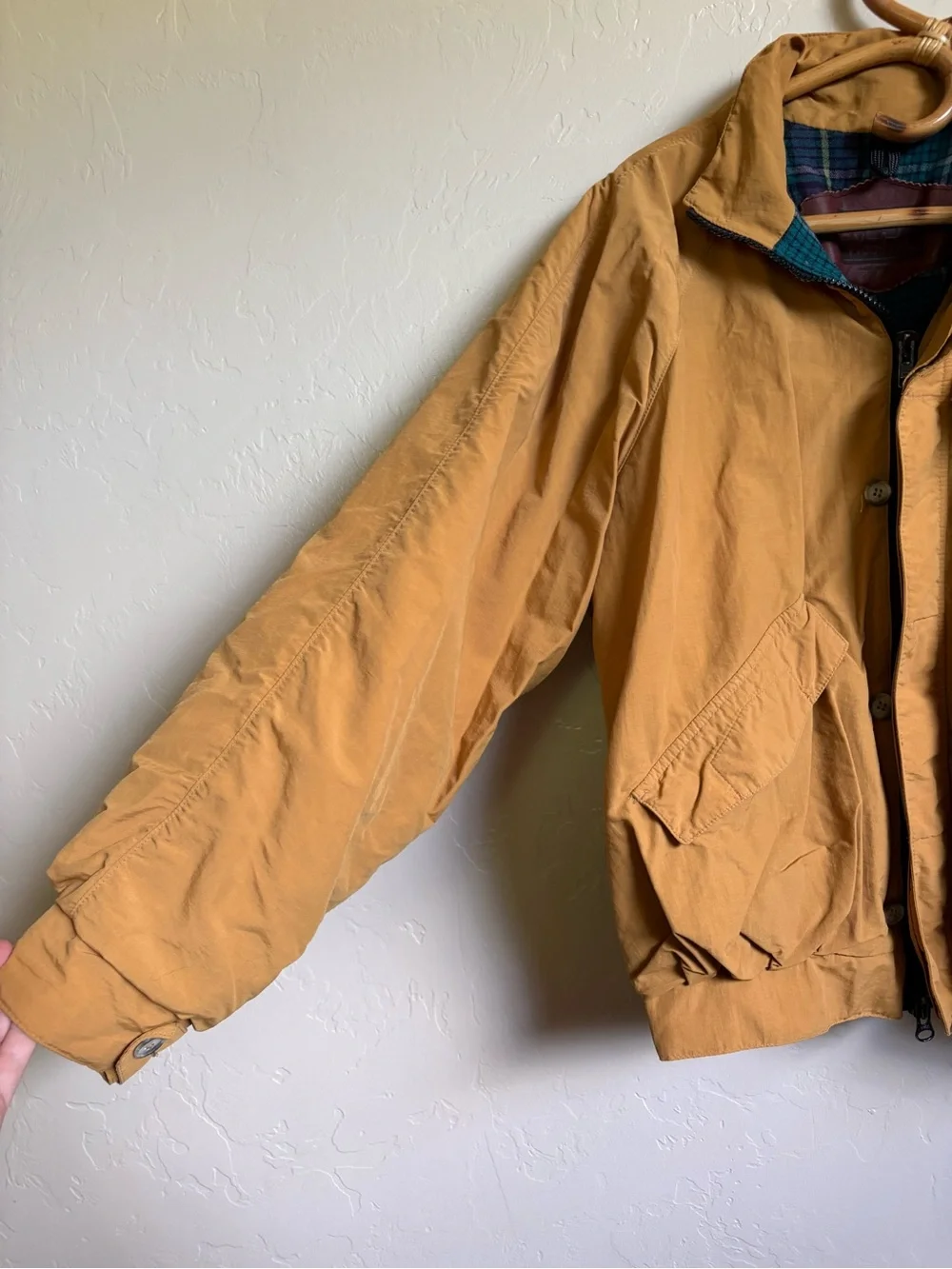 Vintage Woolrich Gore Tex Wool Lined Bomber Jacket Coat Mustard Tan Brown M
